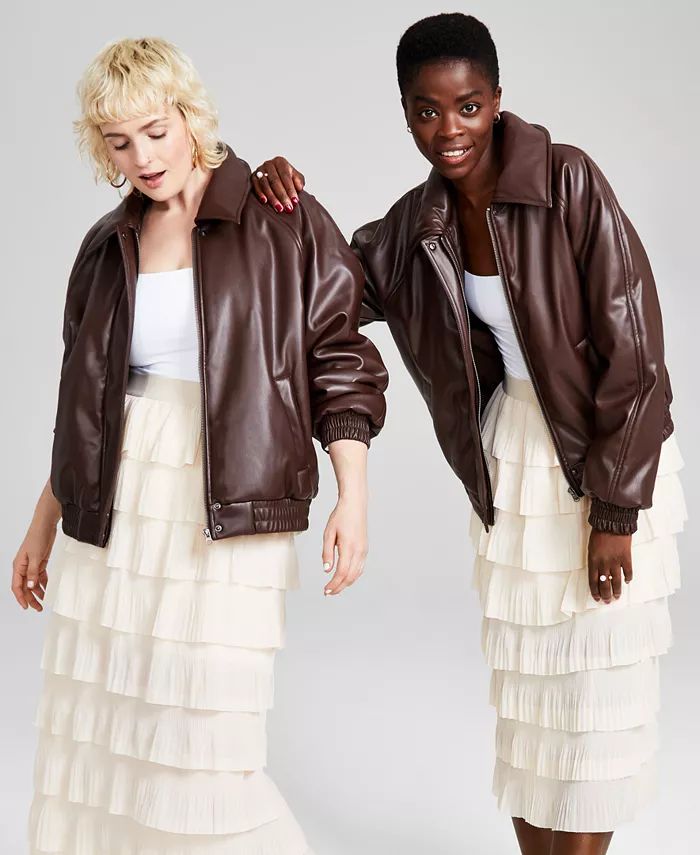 Women's Faux-Leather Bomber Jacket, Created for Macy's | Macy's