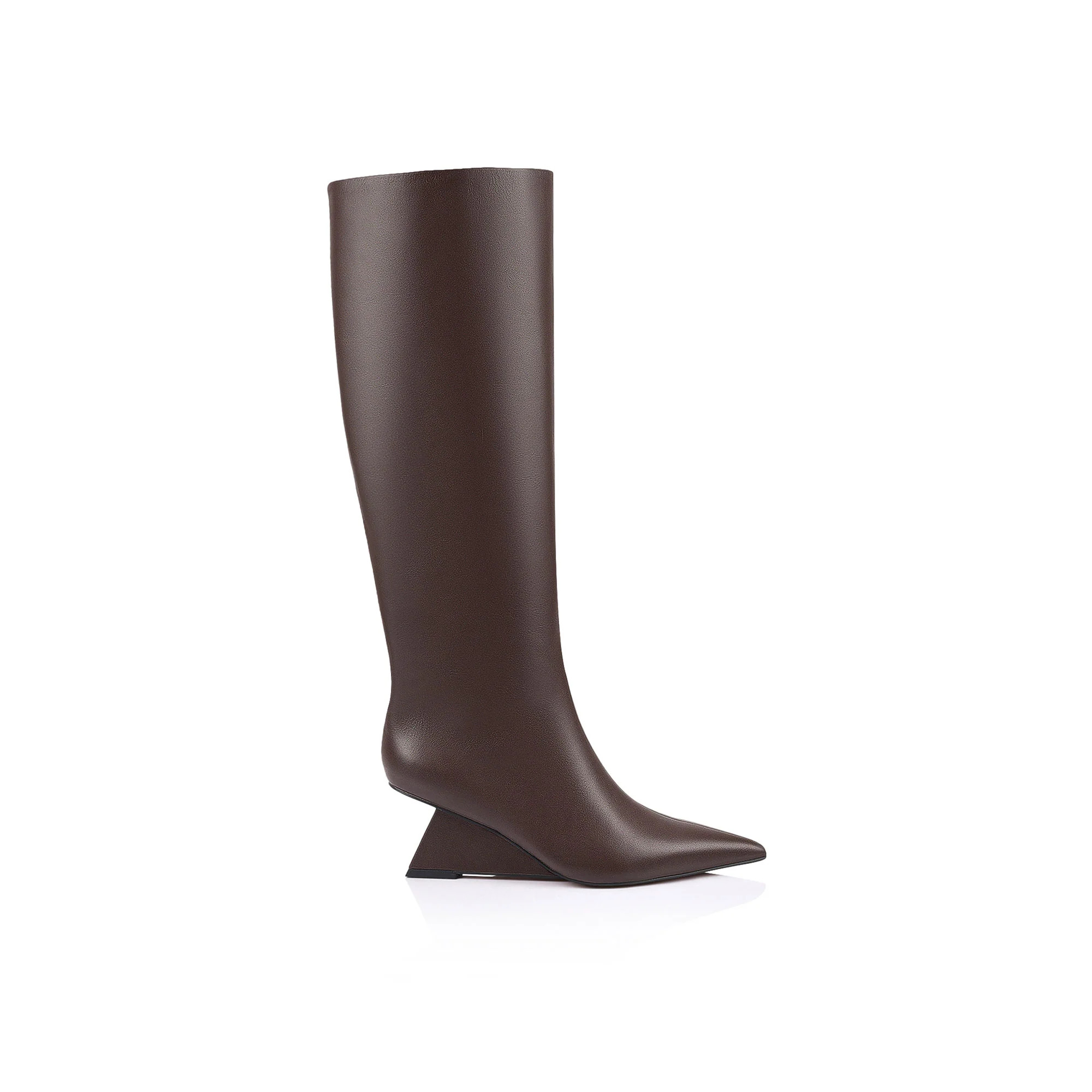 Ben Wedge Knee-High Boot Brown Leather | Lana Wilkinson
