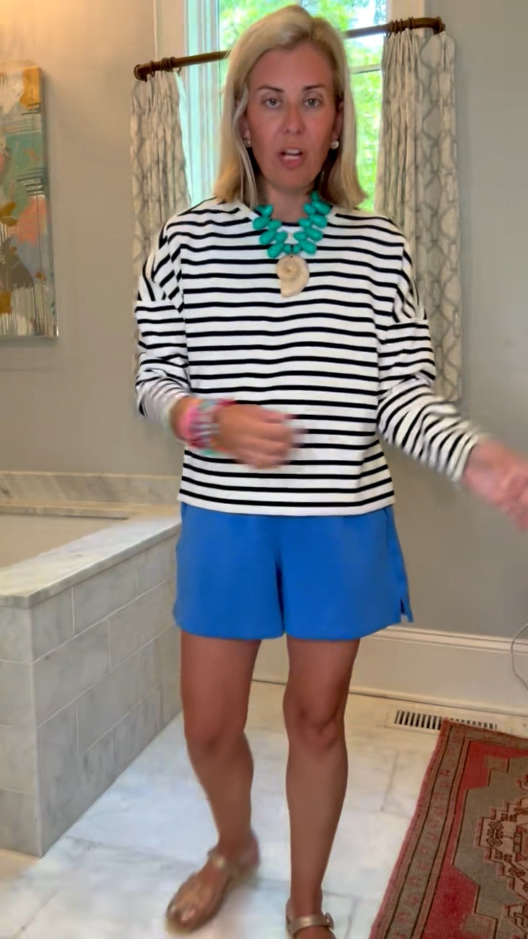 Spanx has the best layering pieces! I love the navy stripe and drop shoulder on this top. Comfy, cozy cuteness! ￼

My Spanx sizing: 
Tees - xs
Shorts 5" - small
Long Sleeve Tee - xs
Rib Maxi Dress - small
Tie-Waist Jumpsuit - small petite
Tie-Waist Midi Dress - small
*Use Catherine20 for 20% off my bracelets
*Use Catherinexspanx for 15% off + free shipping on 1st order

#LTKdayinmylife #LTKstorytime #LTKOver40