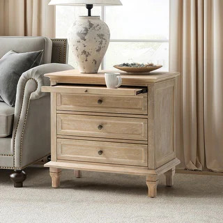 Muriel Farmhouse 3 Drawers End Table with Built-In Outlets by HULALA HOME - Natural | Bed Bath & Beyond