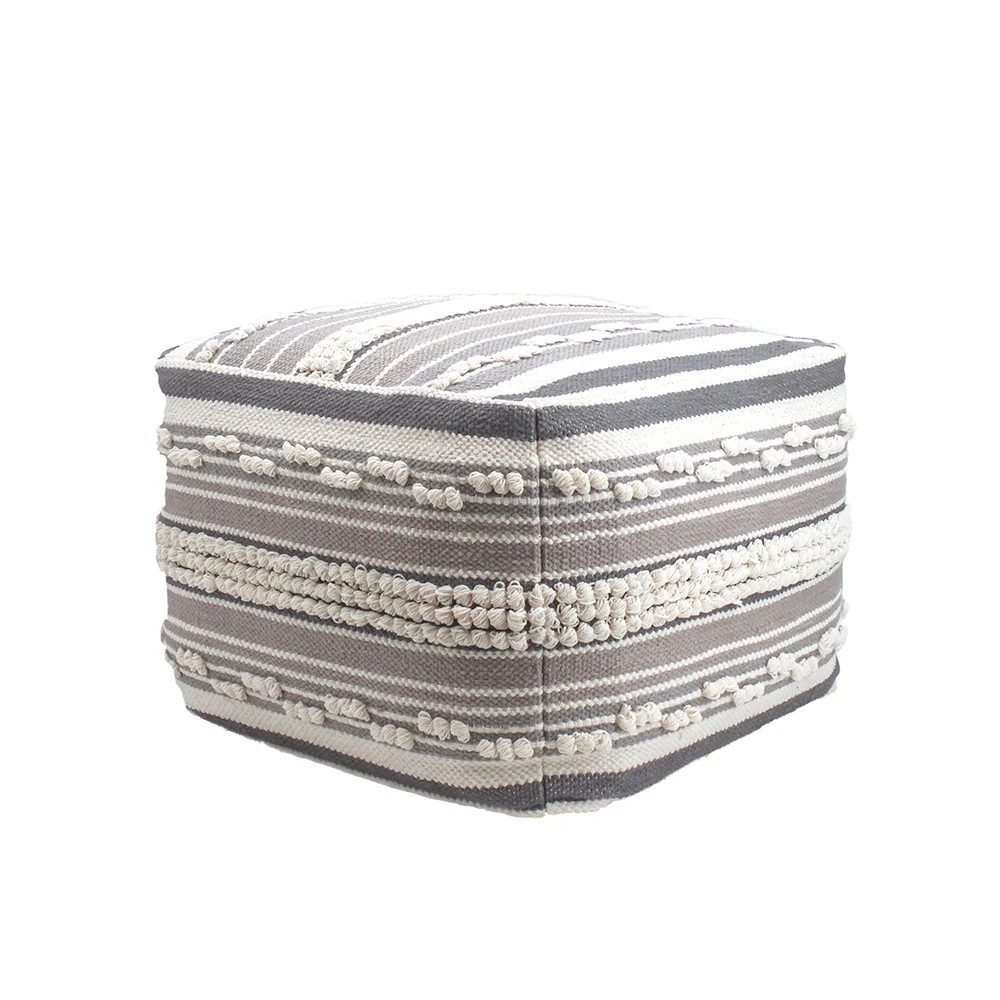Square Handwoven Stripe Loop Ottoman Pouf | CG Hunter