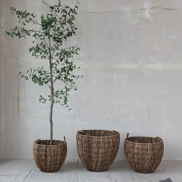 Woven Banana Leaf Basket With Handles Set of 3 | Antique Farm House