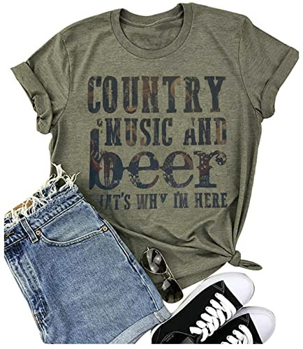Country Music and Beer Funny Drinking Shirt for Women Summer Vacation T Shirts Vintage Country Sh... | Amazon (US)