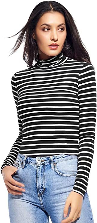 Long Sleeve Turtleneck Women Strech/Short Sleeve High Neck Top Fitted Shirts | Amazon (US)
