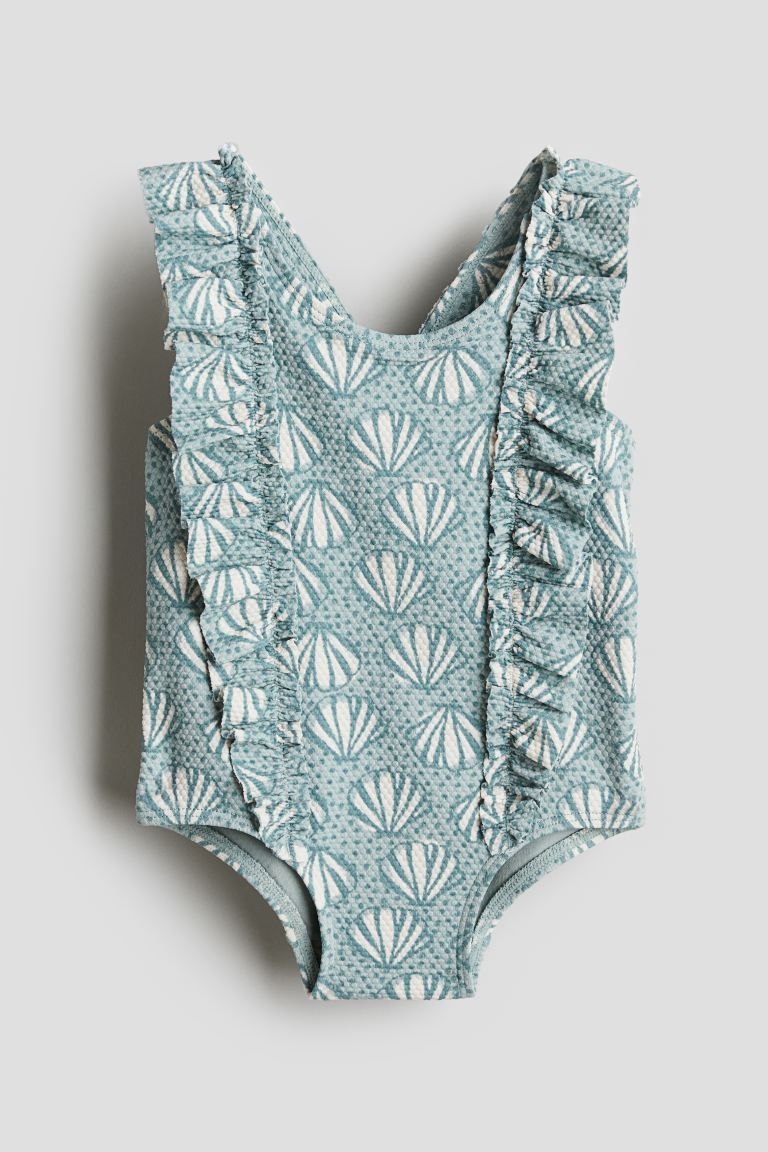 Flounce-trimmed Swimsuit - Dusty turquoise/seashells - Kids | H&M US | H&M (US + CA)
