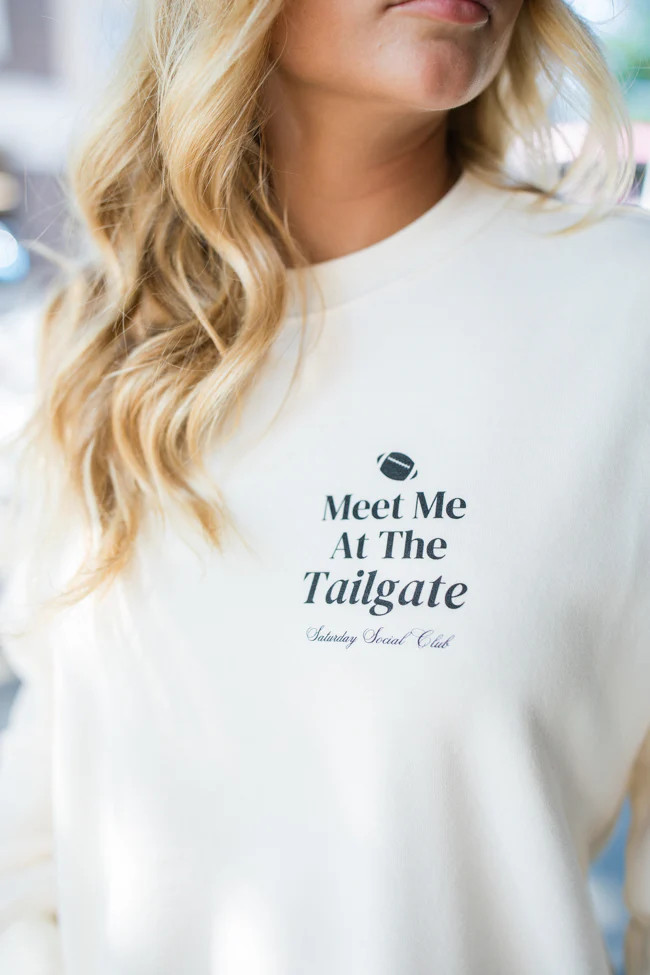 Meet Me At The Tailgate Black Ivory Comfort Colors Graphic Sweatshirt | Pink Lily
