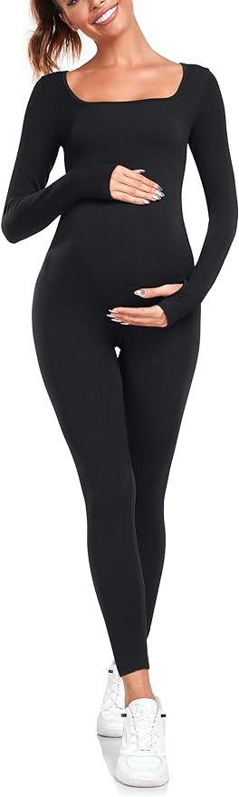 EastElegant Maternity Seamless Yoga Jumpsuits Women's One Piece Workout Bodysuits Ribbed Square N... | Amazon (US)