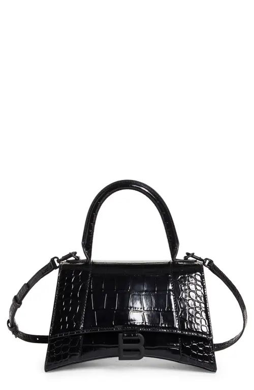 Balenciaga Hourglass Croc Embossed Leather Top Handle Bag in 1000 Black at Nordstrom | Nordstrom