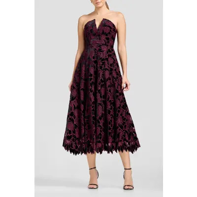 Dress the Population Briella Jacquard Floral Strapless Fit & Flare Dress in Deep Plum Multi at Nordstrom, Size Xx-Large | Nordstrom