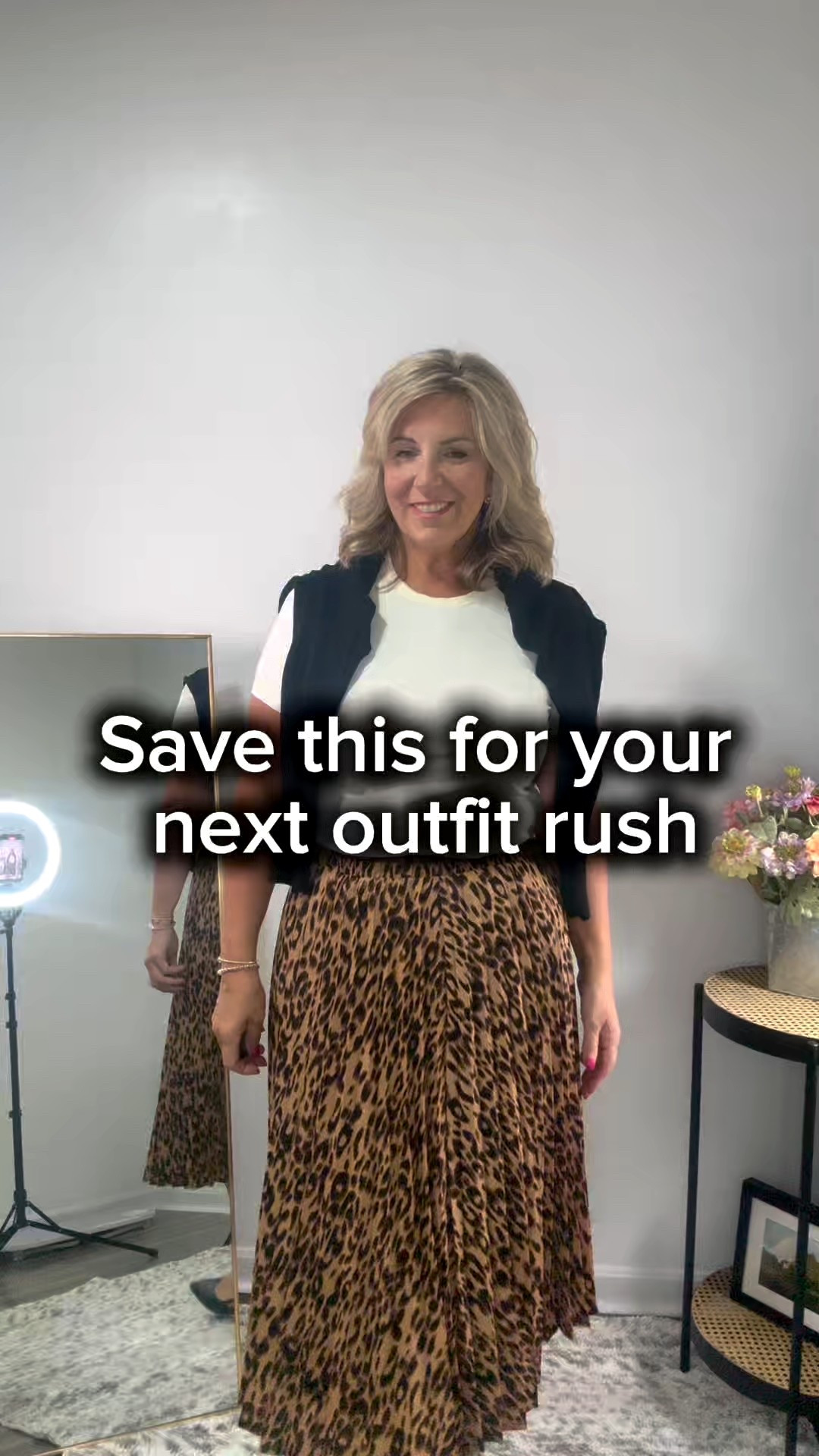 t-shirt size large
Skirt size Large
sweater size large
shoes run true to size 

Each is avaialbe in a variety of colors 

#LTKStyleTip #LTKMidsize #LTKOver40