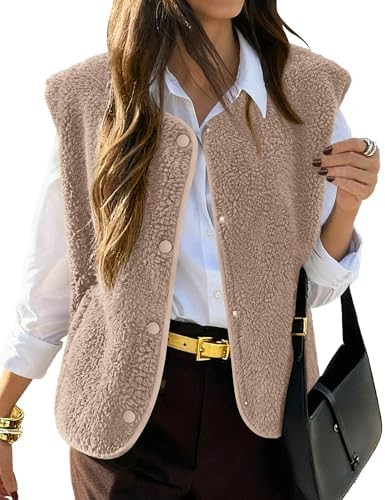 KIRUNDO Women's Fall Winter Fleece Vest 2025 Trendy Sleeveless Sherpa Jacket Button Down Open Fro... | Amazon (US)
