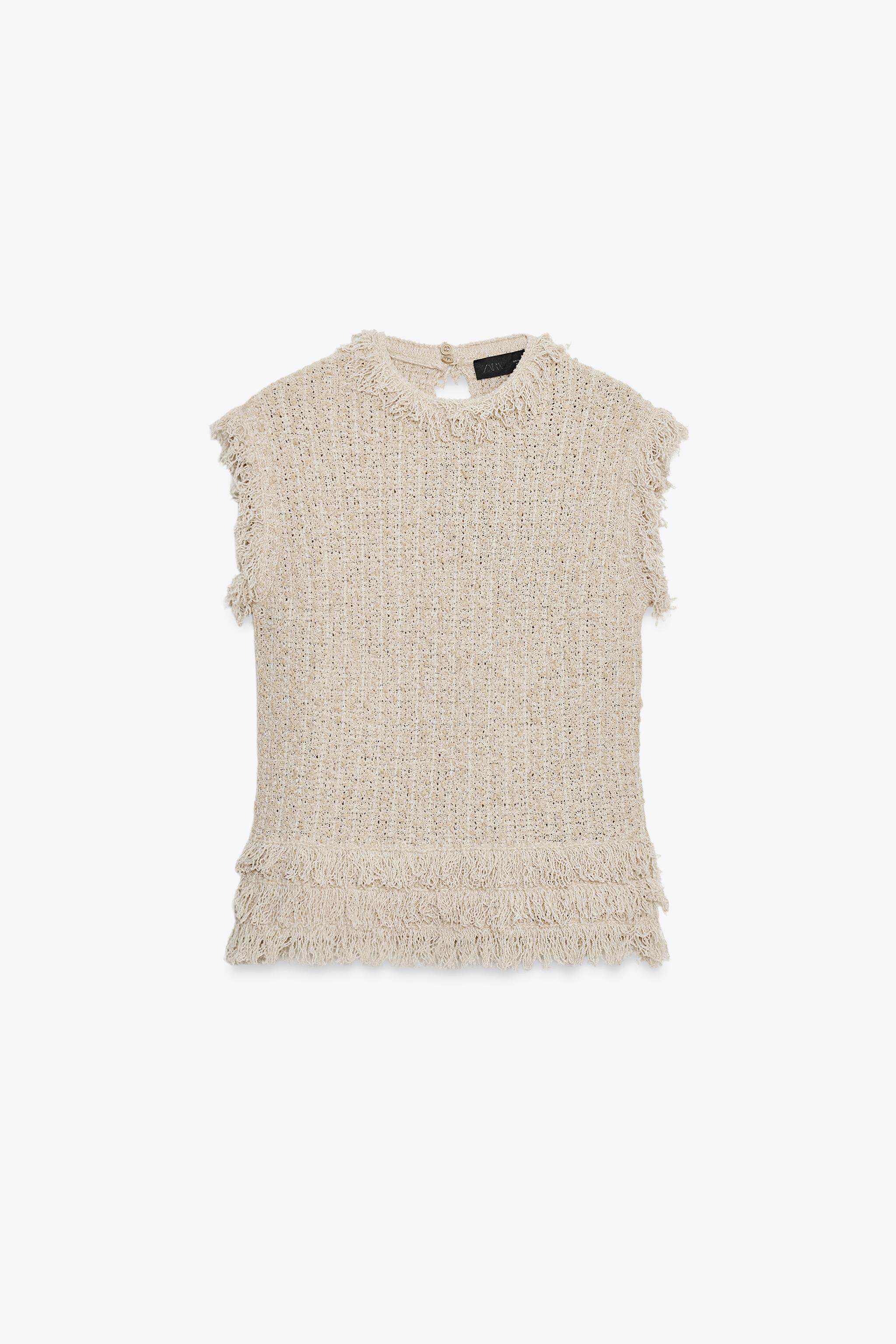 TEXTURED KNIT FRINGE VEST | Zara US