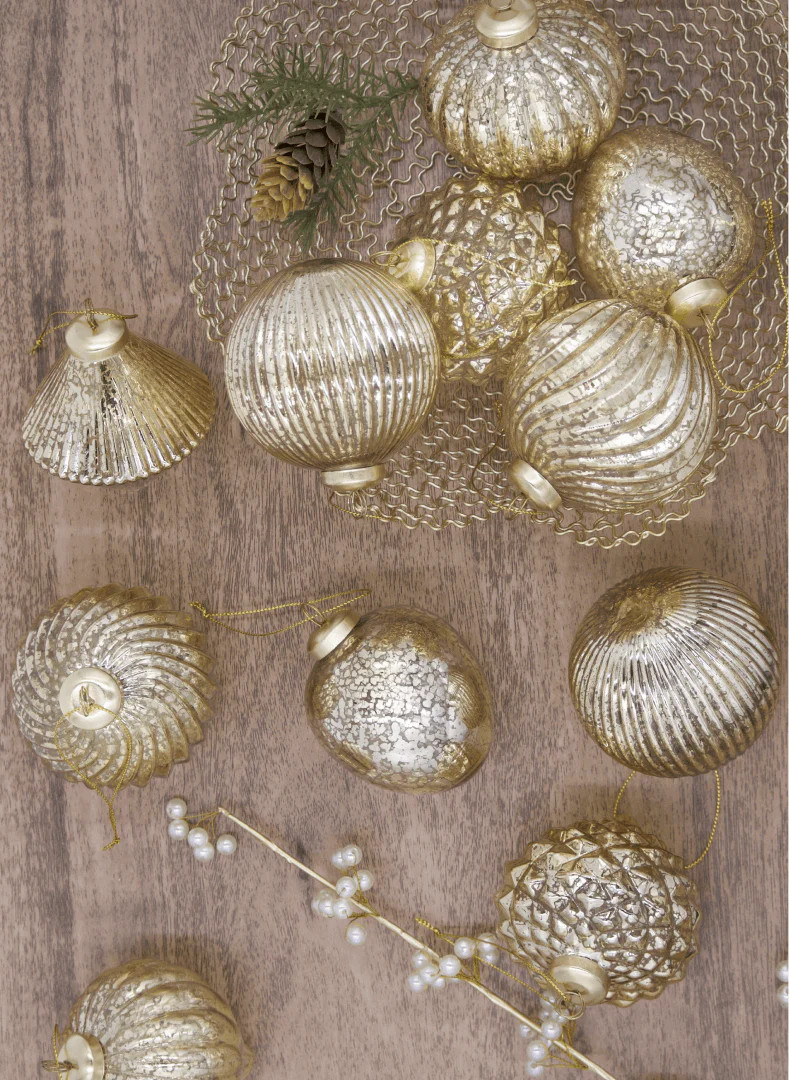Gold Accents Glass Ornament Set (12 Pack) | King of Christmas