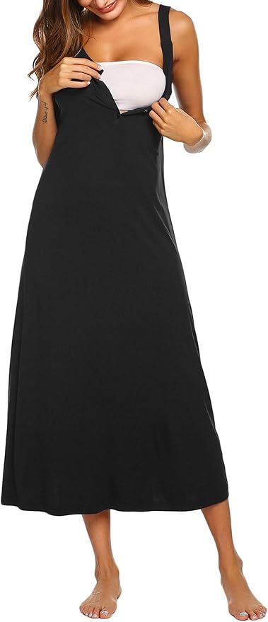 Ekouaer Maternity Nursing Nightgown Womens Sleeveless V-Neck Breastfeeding Sleep Dress Long Gown ... | Amazon (US)