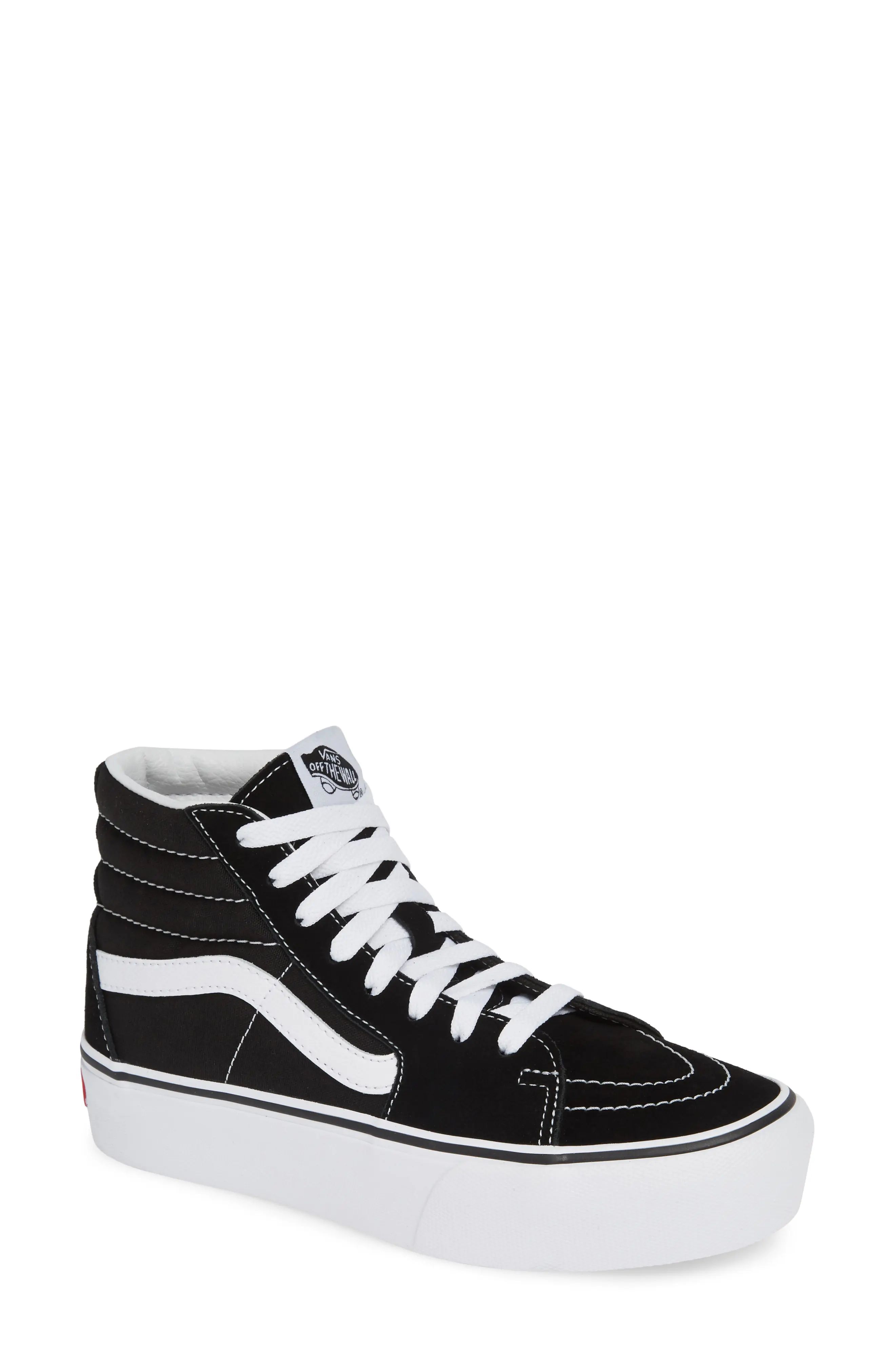Vans Sk8-Hi Platform Sneaker, Size 7.5 Women's in Black/True White at Nordstrom | Nordstrom