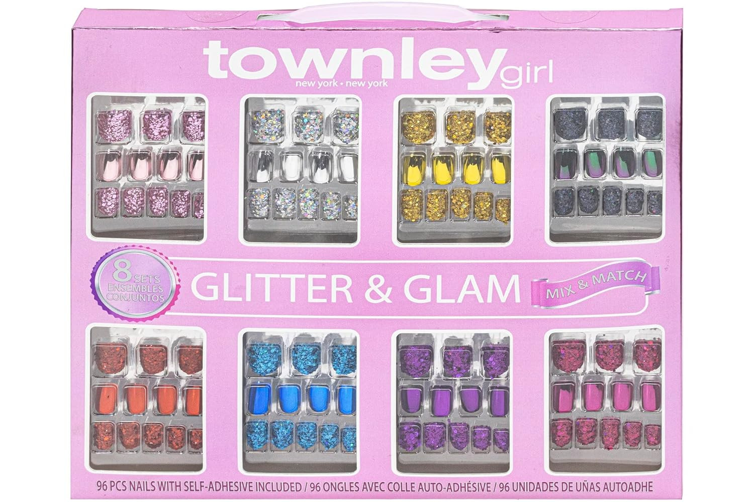 Townley Girl 96 Pcs Glitter-Glamup & Metallic Press-On Nails Artificial Fake False Nails Set for ... | Amazon (US)