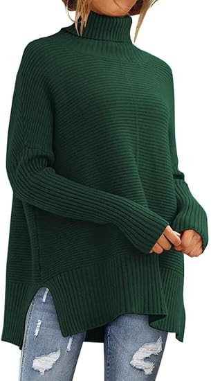 LILLUSORY Women's Oversized Turtleneck Sweaters Fall Batwing Sleeve Ribbed Tunic Sweater | Amazon (US)
