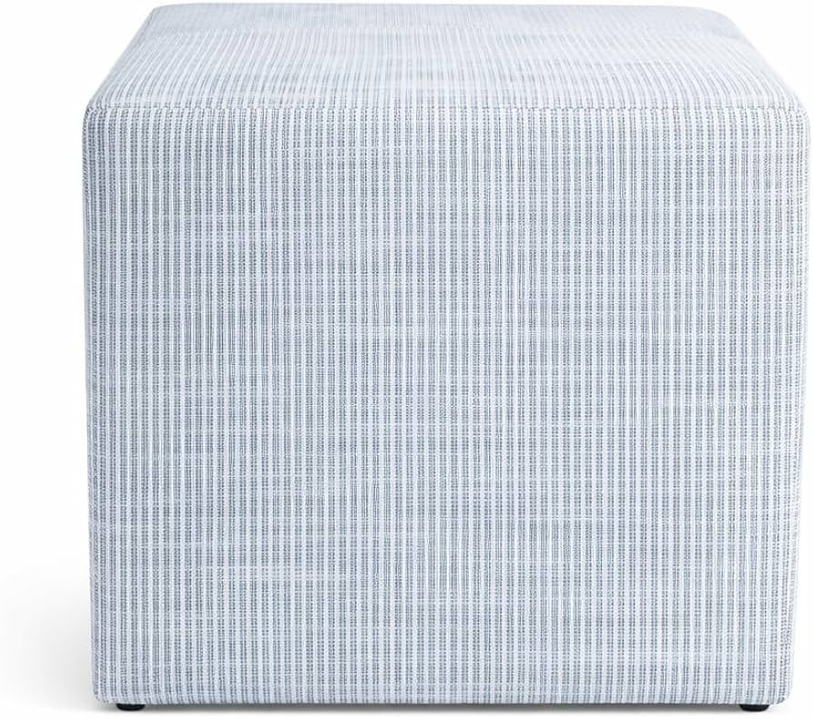 HomePop 19" Square Ottoman - Blue Pinstripe Fabric | Amazon (US)