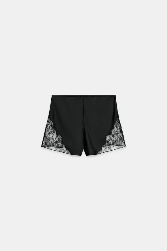 ZW COLLECTION SATIN LACE SHORTS | Zara US