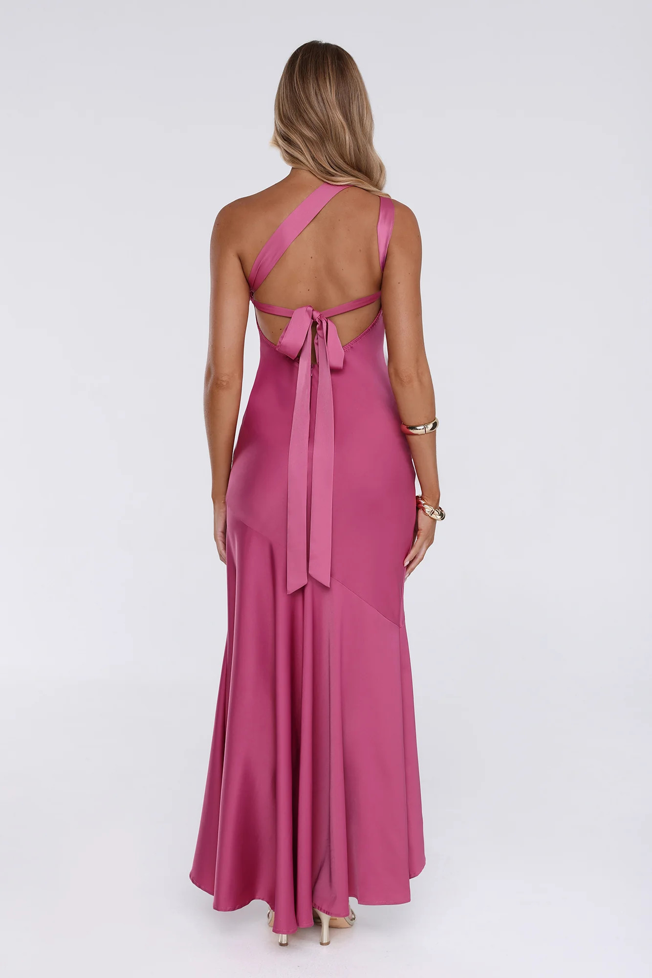 Jelly Glow One Shoulder Satin Maxi Dress Rose | Hello Molly (US)