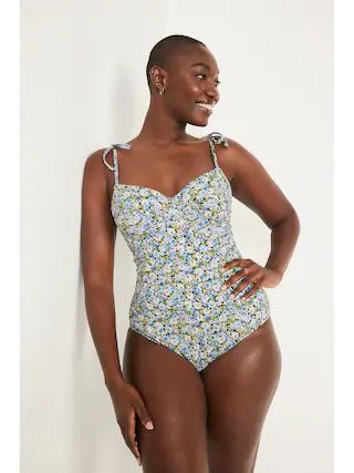 Tie-Shoulder Piqu&#xE9; Underwire One-Piece Swimsuit for Women | Old Navy (US)