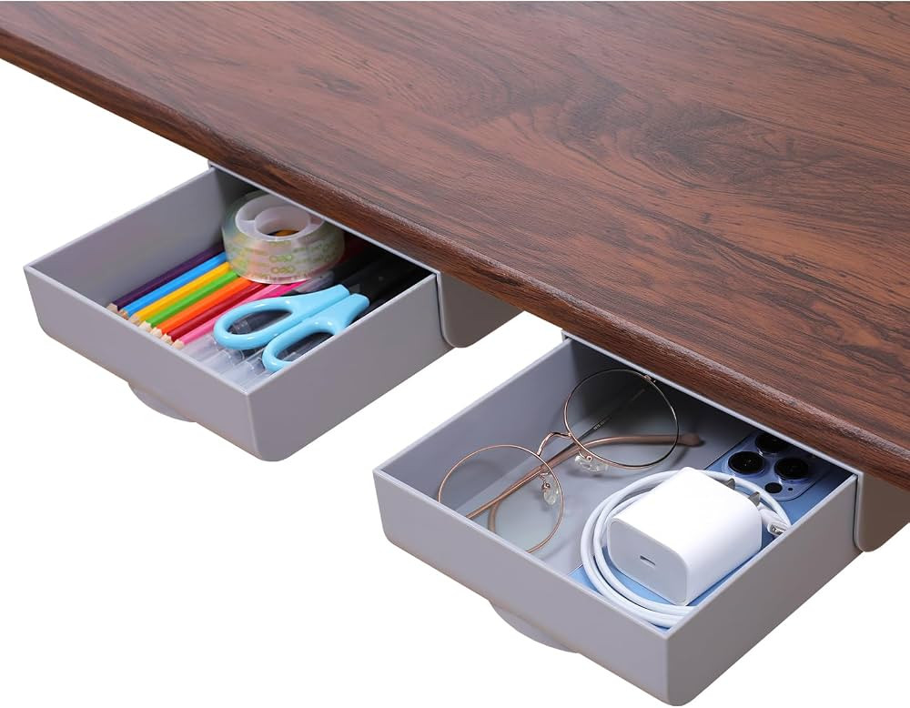 2 Pack Under Desk Drawer Self-Adhesive Hidden Desktop Organizer, Attachable Desk Drawer Slide Out... | Amazon (US)