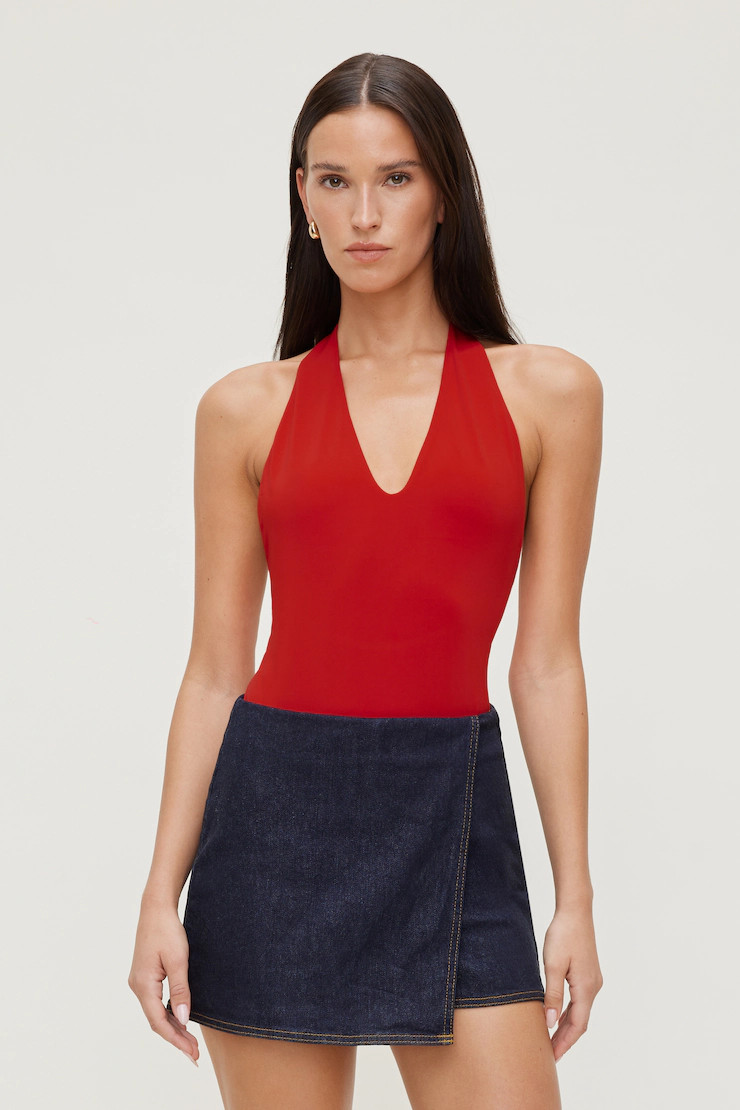Sculpt Plunge Halter Bodysuit | Dynamite Clothing