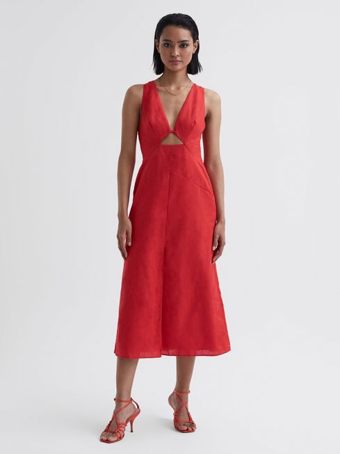 Cotton-Linen Midi Dress | Reiss UK