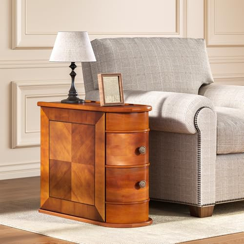 LITTLE TREE Wood End Table with 2 Drawers Sofa Side Table, No Assembly Required Vintage Slim Nightstand Bedside Table for Bedroom | Amazon (US)