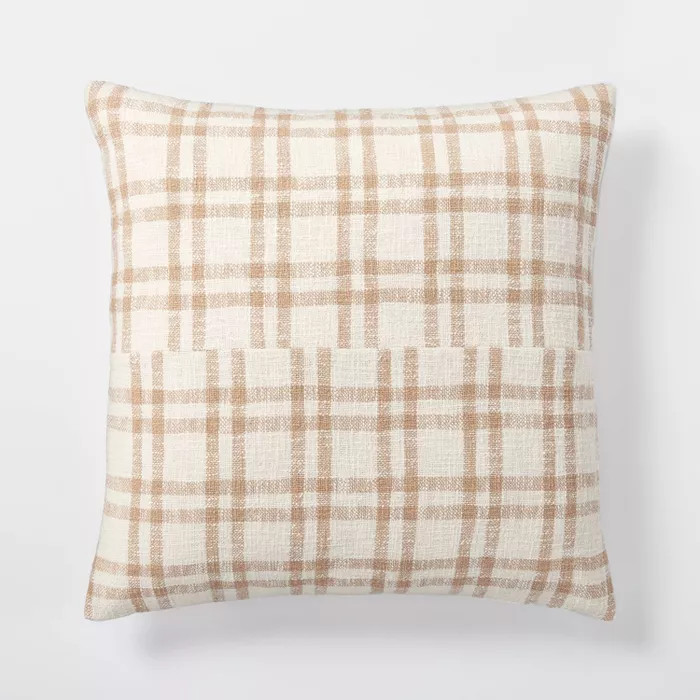 Woven Plaid Throw Pillow with Exposed Zipper Brown/Cream - Threshold™ designed with Studio McGe... | Target