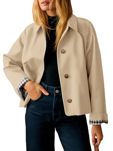 Tankaneo Womens Cropped Trench Coat Lightweight Single Breasted Jacket Fall Windbreaker Fashion Outerwear | Amazon (US)