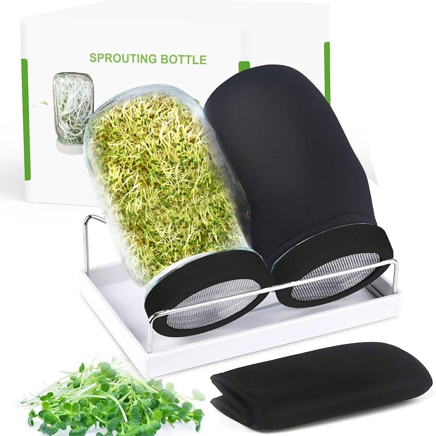 Organic Seed Sprouting Jar Kit – 2 × 32 oz Wide-Mouth Mason Jars with Stainless-Steel Sprouter... | Amazon (US)