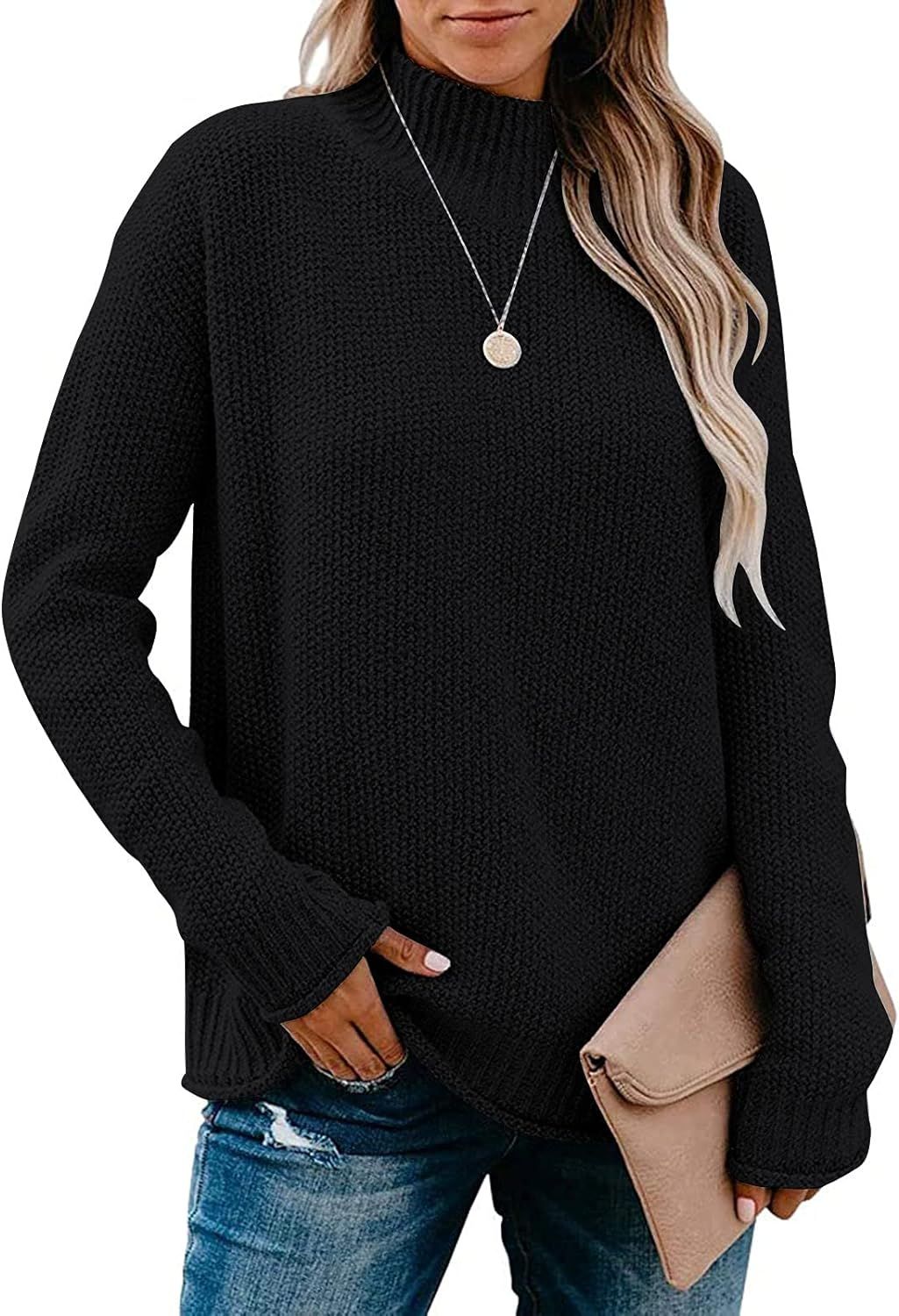 MEROKEETY Women's Long Sleeve Turtleneck Cozy Knit Sweater Casual Loose Pullover Jumper Tops | Amazon (US)