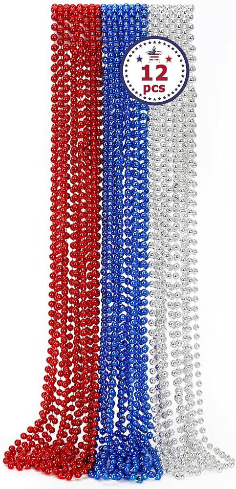 4th of July Party Favors, 12PCS Independence Day Beads Necklaces Bulk, Fourth of July Red Blue Si... | Amazon (US)