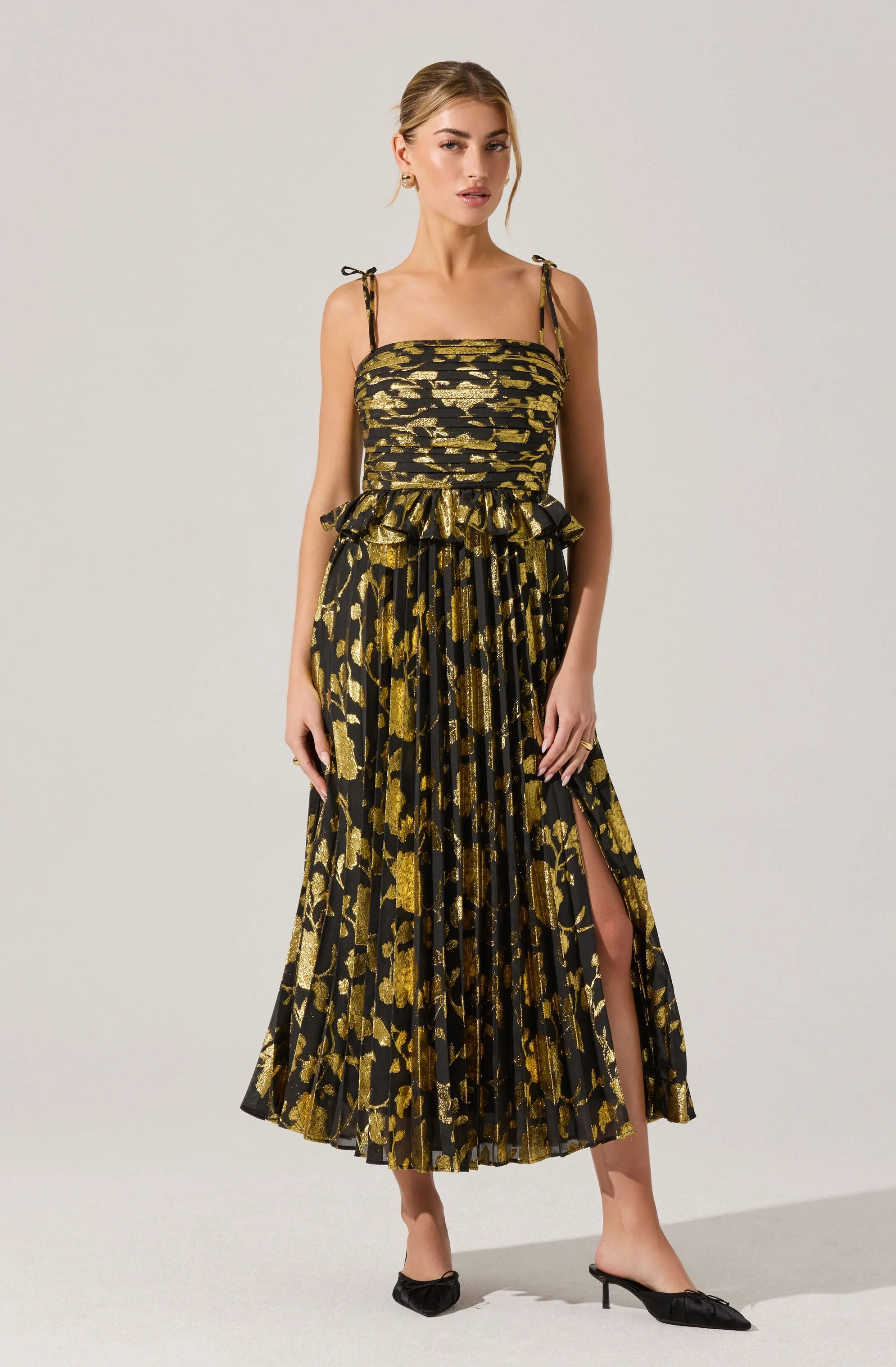 Emerys Pleated Metallic Floral Maxi Dress | Shop.app