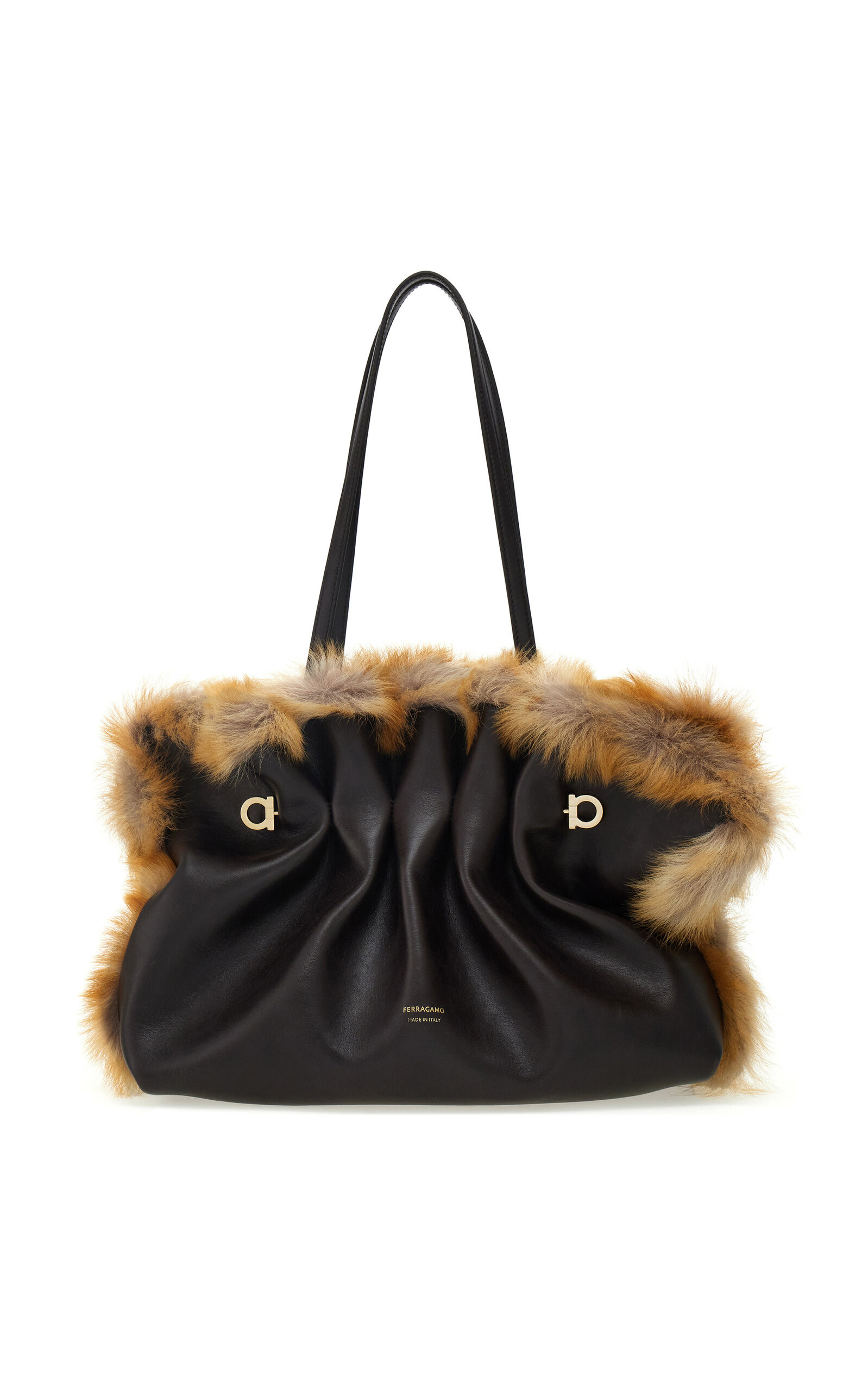 Soft Medium Shearling-Trimmed Leather Shoulder Bag | Moda Operandi (Global)