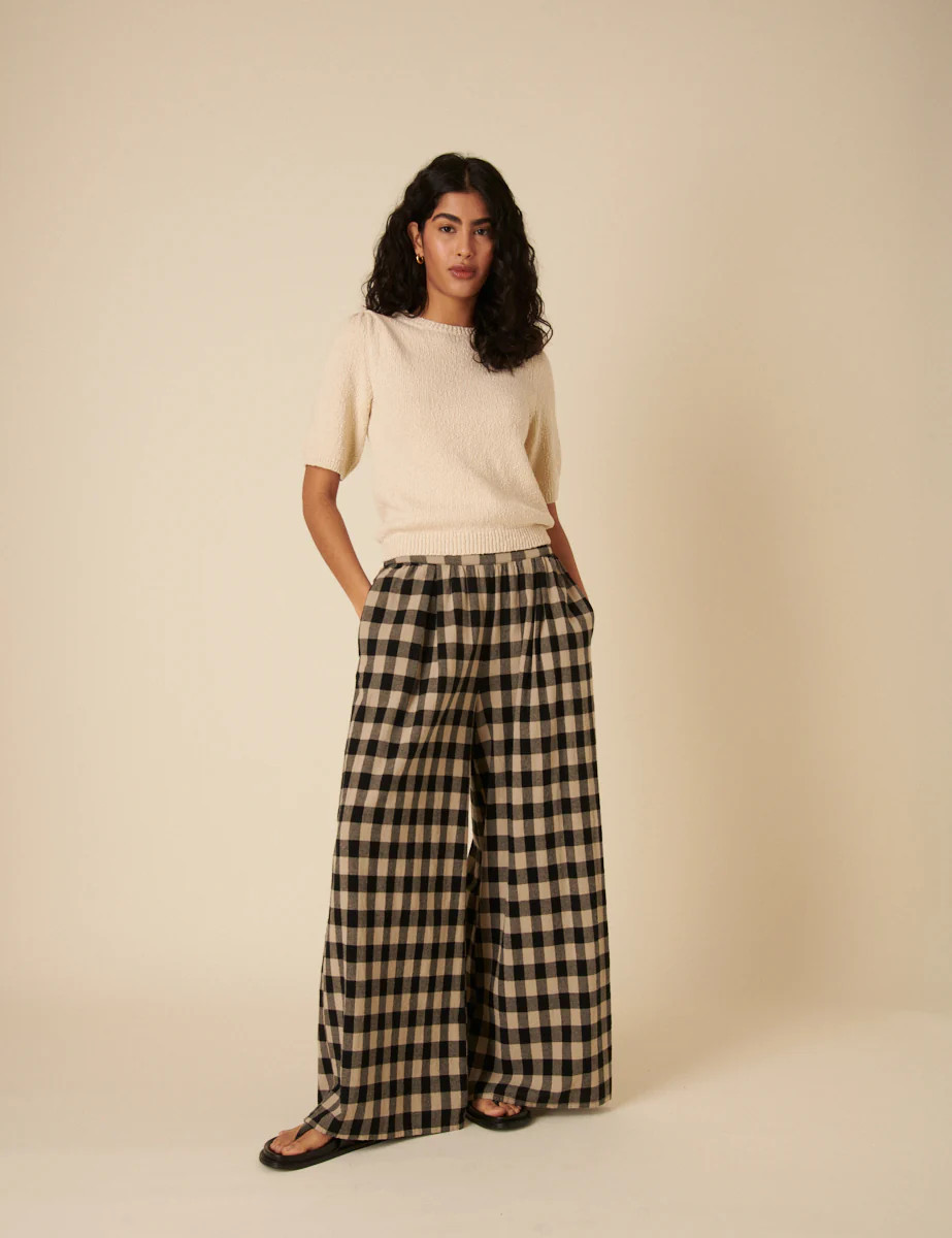 Black Check Wide Leg Trousers | Nobody's Child