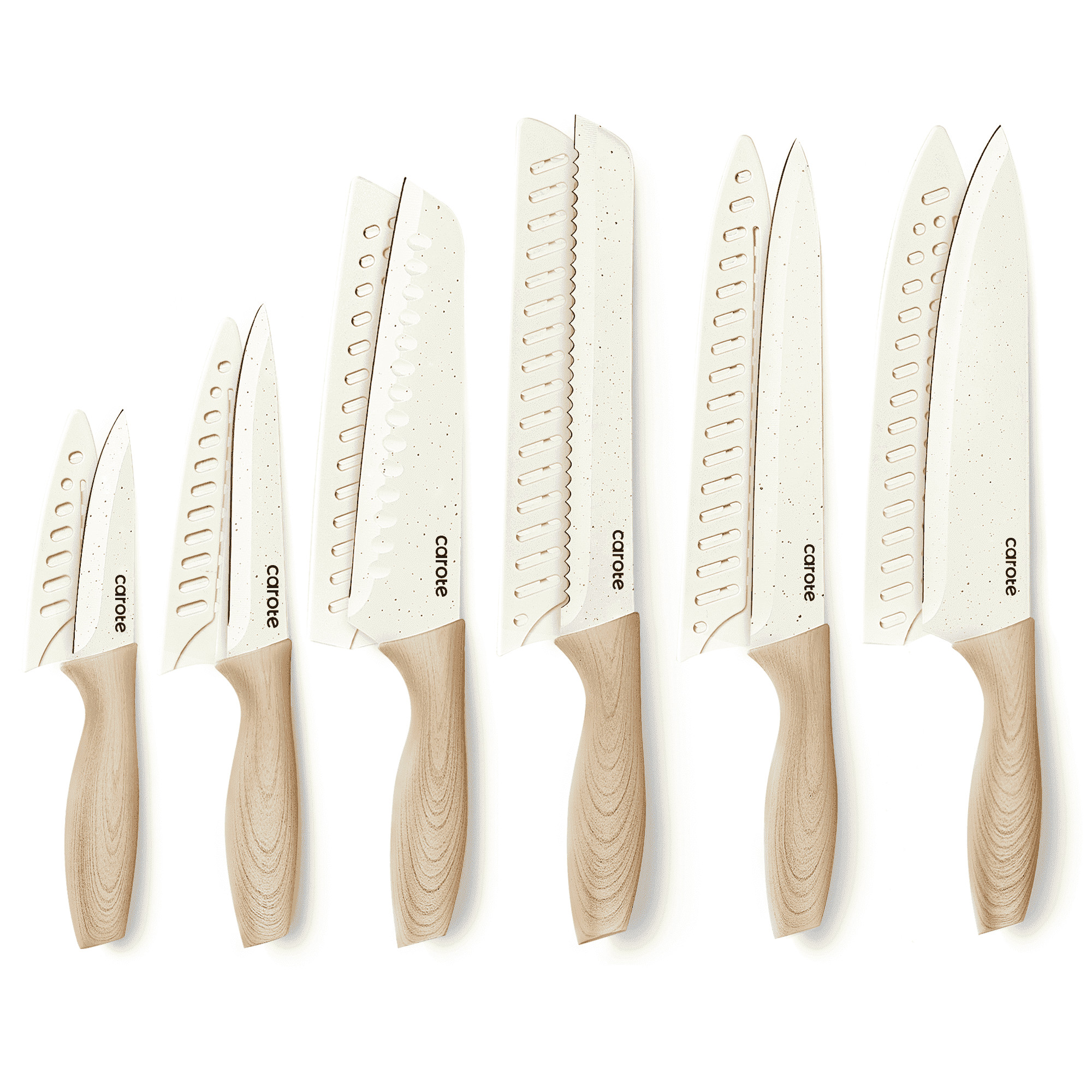 Carote 12Pcs Kitchen Knife Set with Blade Guards, White Granite Ceramic Knife, Stainless Steel | Walmart (US)