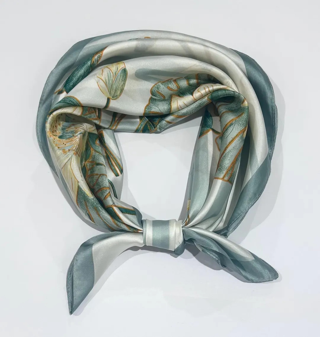 Vintage Floral Lotus Green Square Scarves Head Neck Scarf Neckerchief Bandana Hair Wraps Wrist Ha... | Etsy (US)