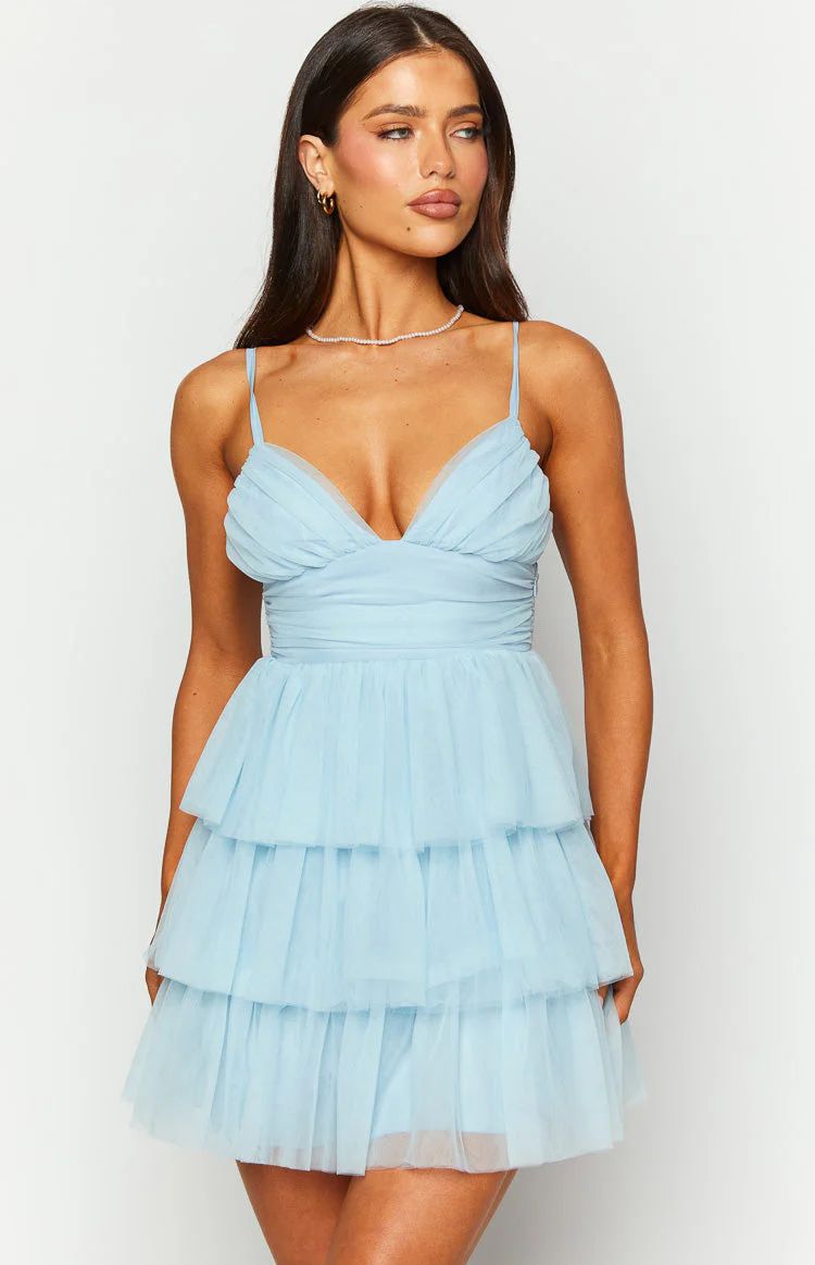 Nadine Blue Tulle Mini Dress | Beginning Boutique (US)