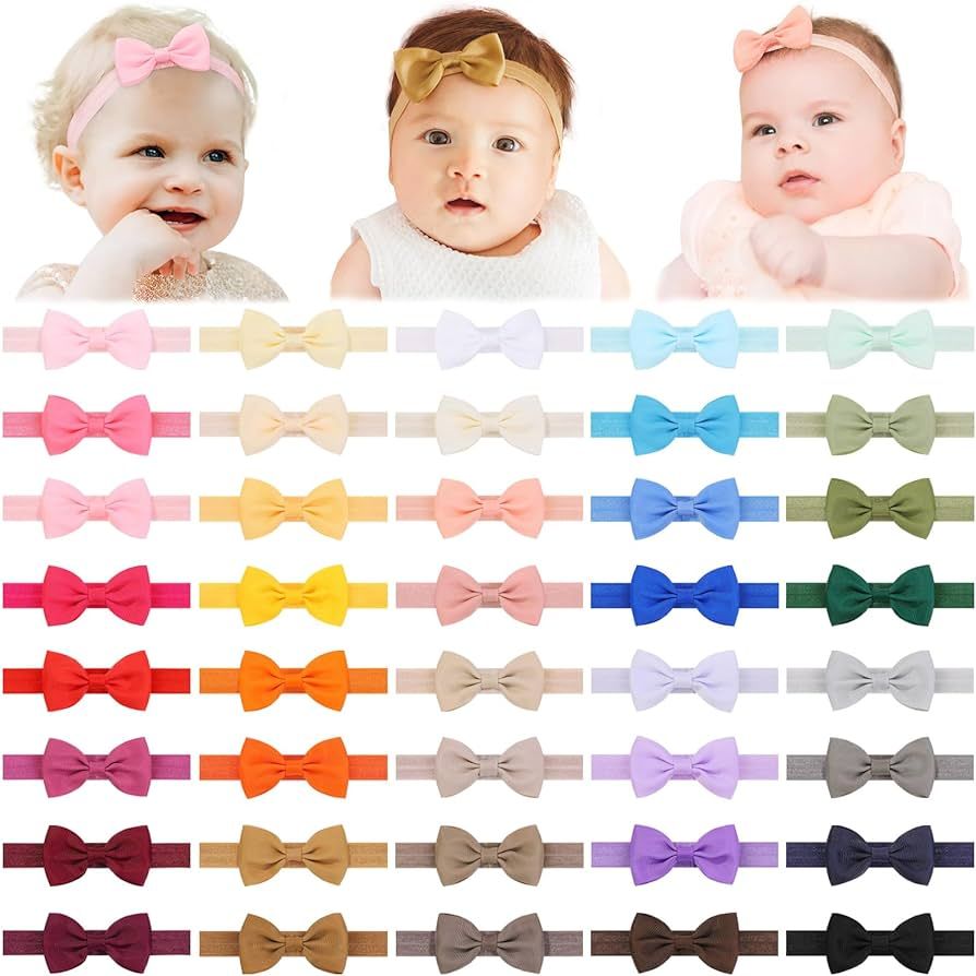jollybows 40pcs Baby Girls Bows Headbands Elastic Hairband Ribbon Bow Hair Accessories for Newbor... | Amazon (US)