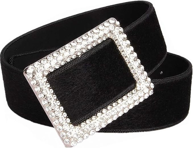 Fashion Faux Mohair Leather 2Inch Wide Waist Belts For Dresses Women Big Rhinestone Square Buckle... | Amazon (US)