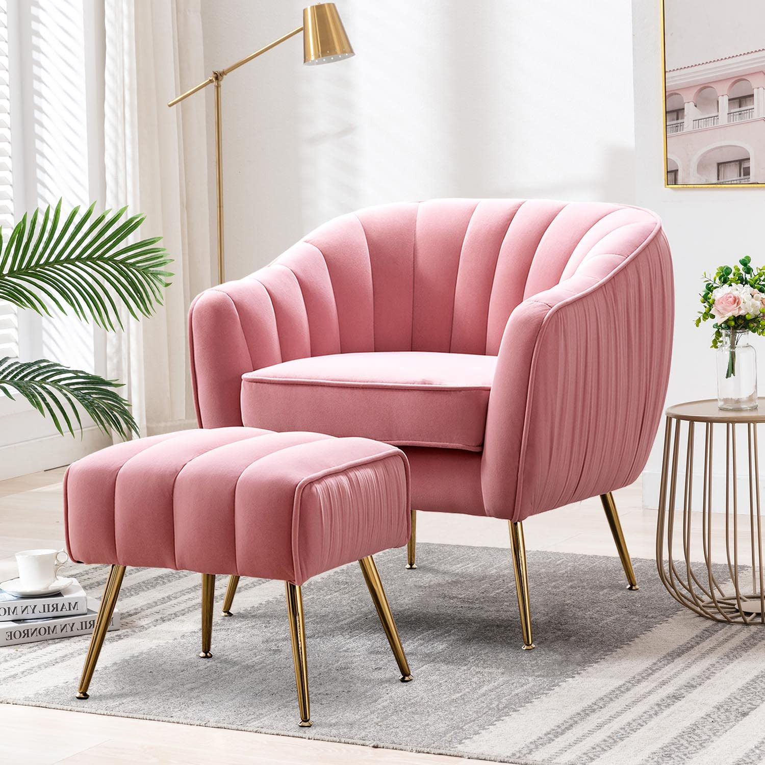 Altrobene Accent Chair with Ottoman, Modern Barrel Chair and Ottoman, Living Room Bedroom Furniture  | Amazon (US)