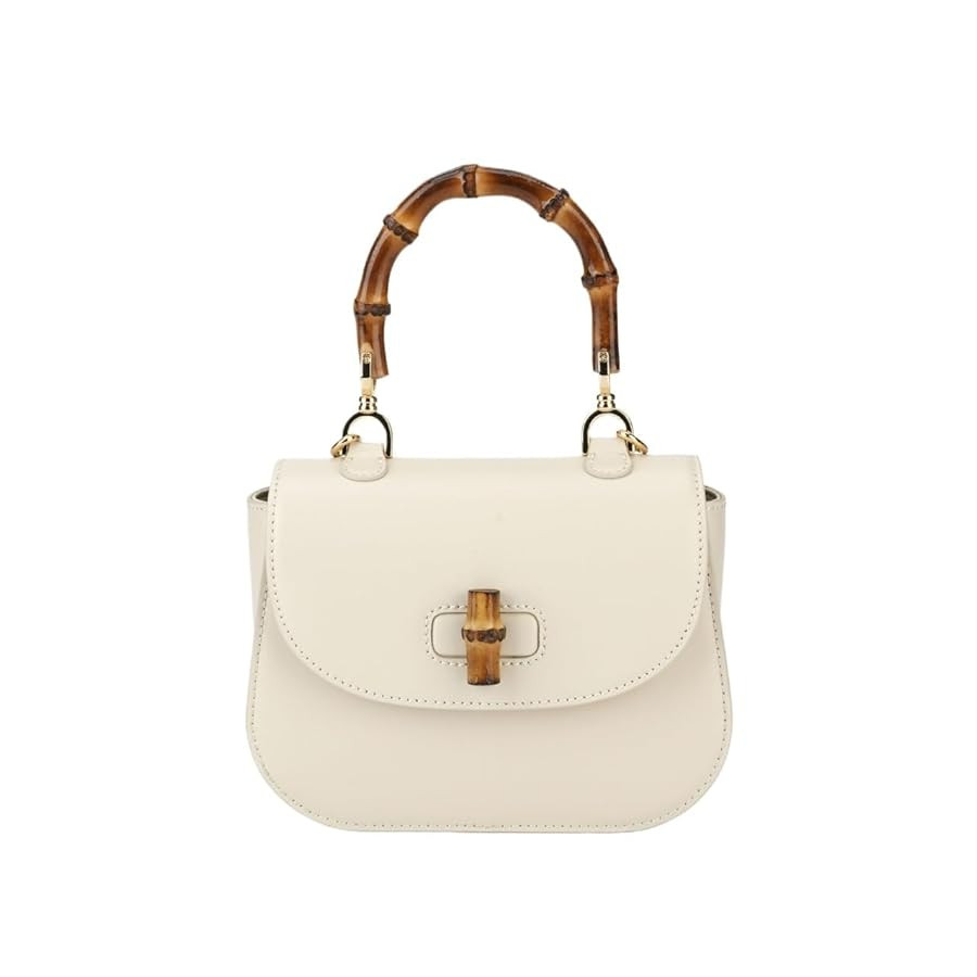 High-end Hand Bag Genuine Leather Women's Bag Bamboo Handle Shoulder Crossbody Bag Tofu Bag(Black... | Amazon (US)