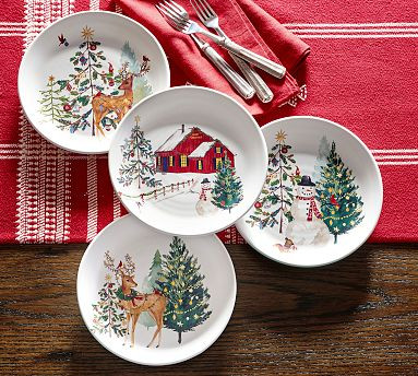 Christmas in the Country Stoneware Salad Plates - Mixed Set of 4 | Pottery Barn (US)
