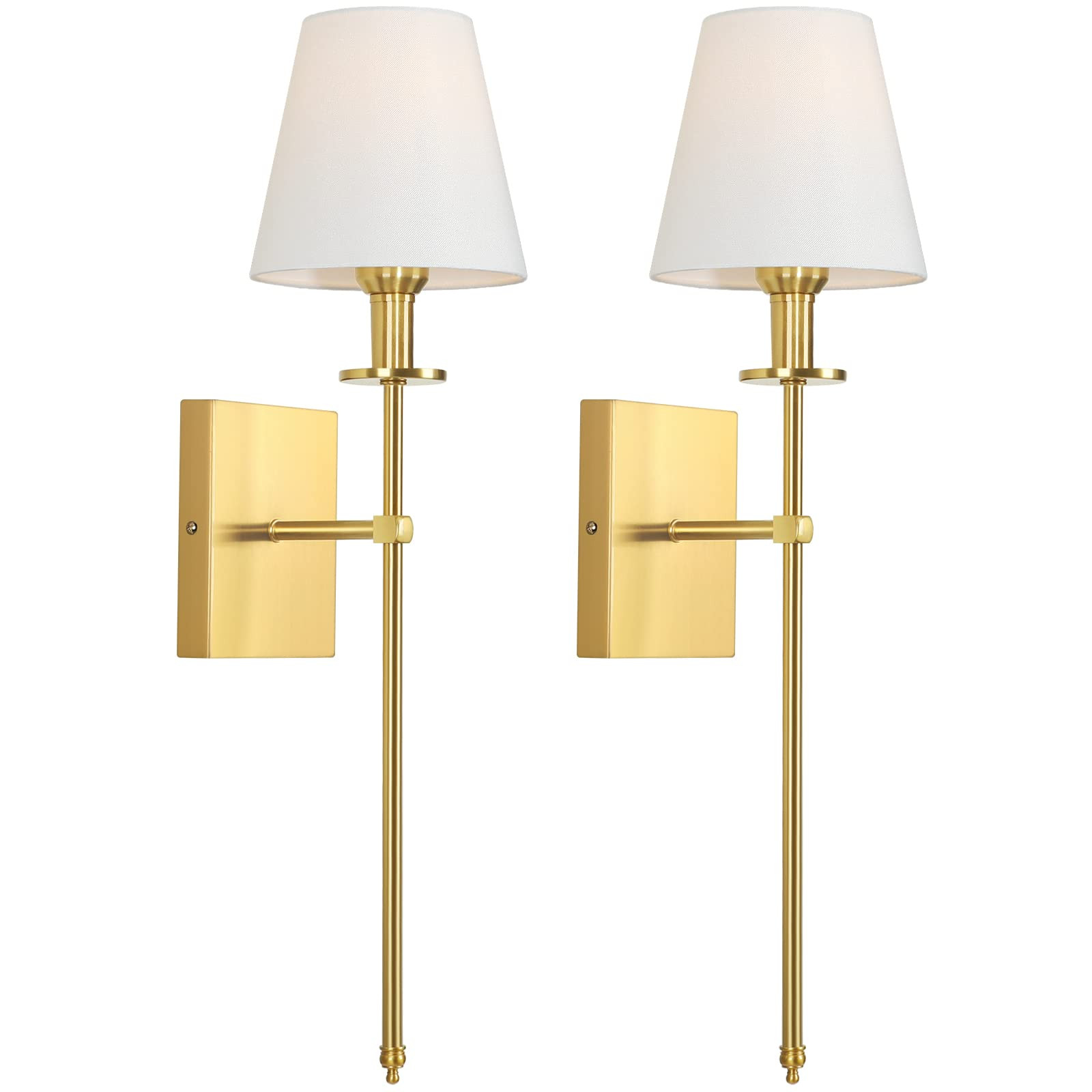 Set of 2 Gold Slim Wall Sconces with White Lampshade, Plug in or Hardwired Indoor Wall Light, Rus... | Amazon (US)
