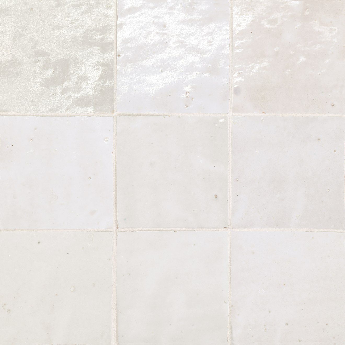 Zagora 4" x 4" Glossy Zellige Field Tile in Blanc | Bedrosians Tile & Stone