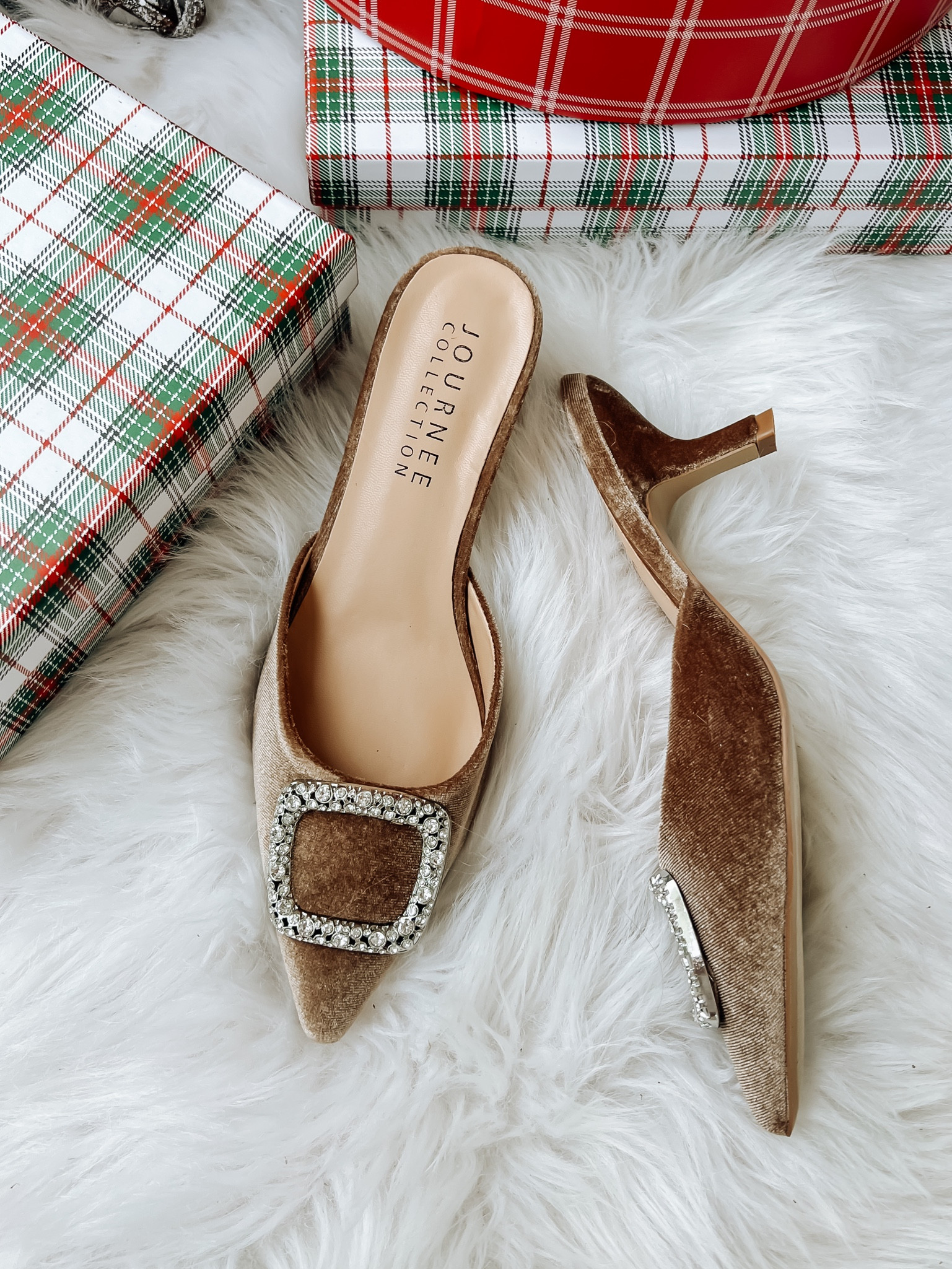 Holiday velvet mules heels | Christmas outfits | rhinestone buckle | Taupe velvet | Black velvet | Holiday shoes 

#LTKsalealert #LTKfindsunder50 #LTKHoliday