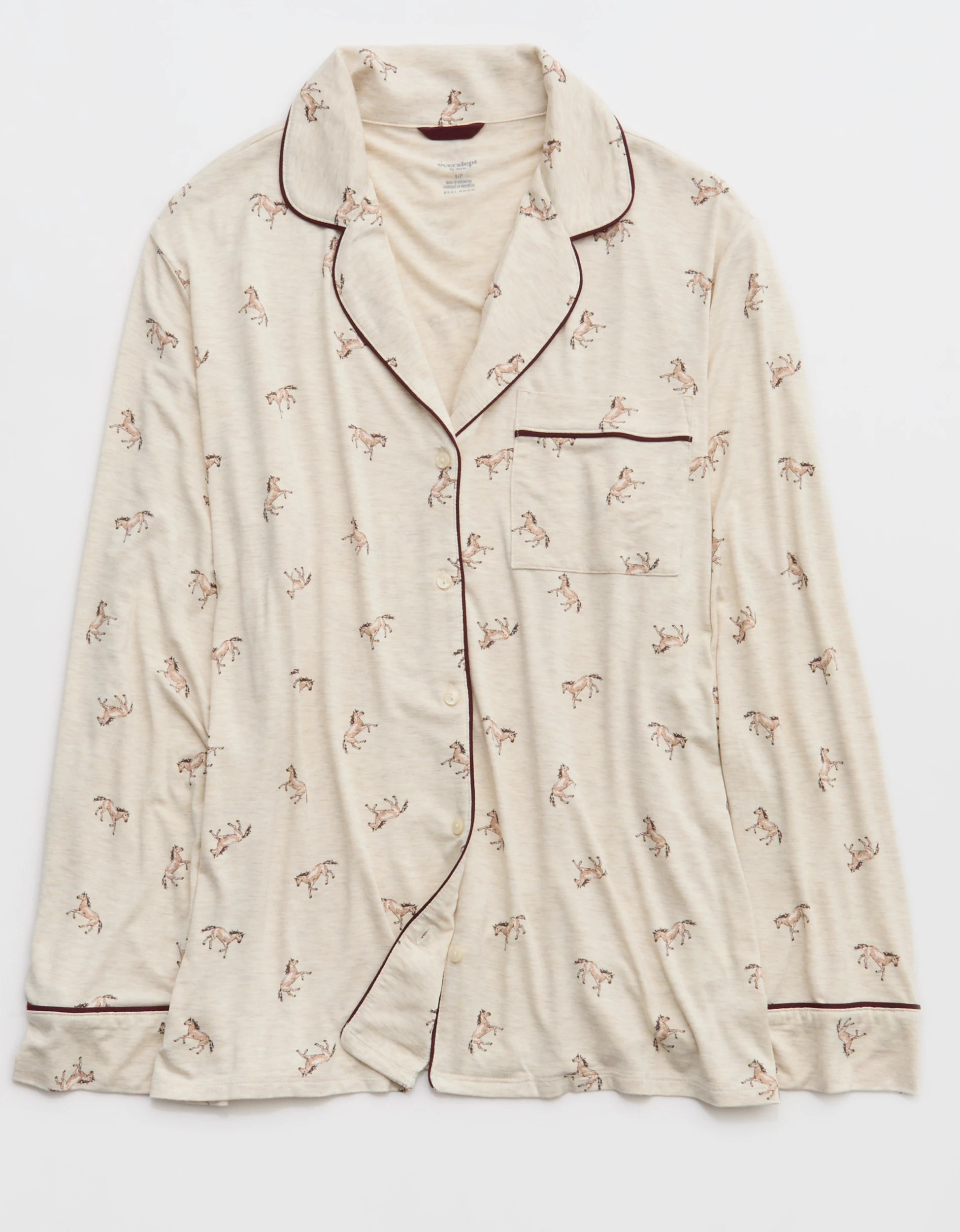 OVERSLEPT by Aerie Real Soft\u00ae Piping Long Sleeve PJ Top | Aerie