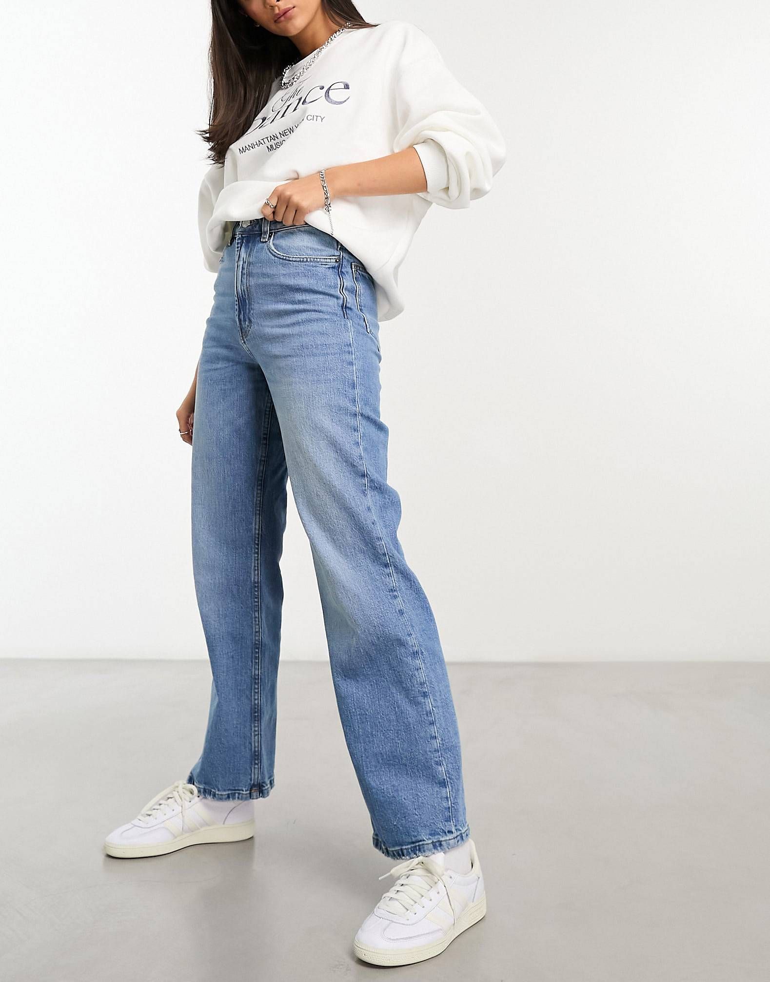 ASOS DESIGN easy straight jeans in mid blue | ASOS (Global)